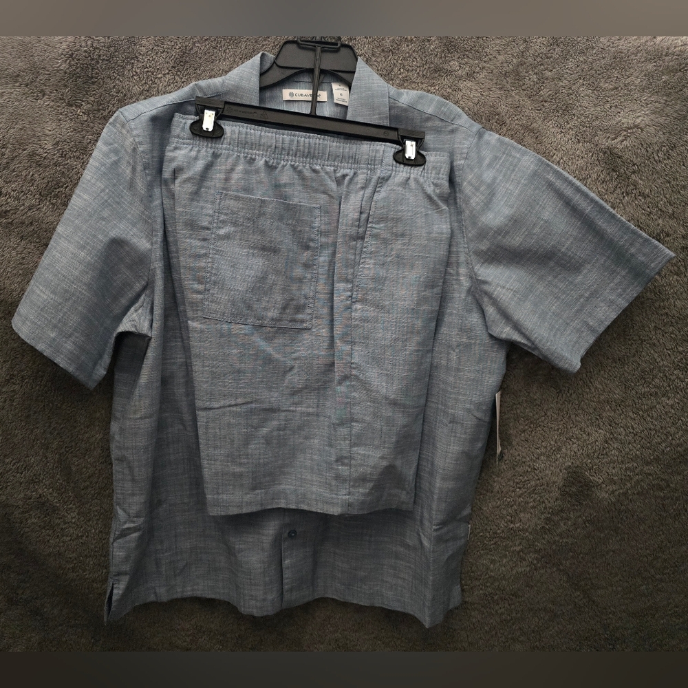 Cubavera Guayabera Shirt and Shorts Outfit in Aegan Blue(Large)